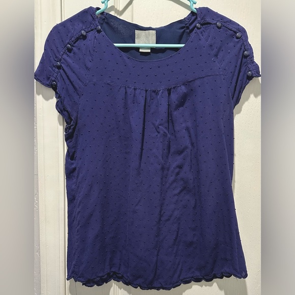 Anthropologie | Maeve Blue Swiss Dot Top w Short Split Sleeves w Button Detail - Picture 5 of 6
